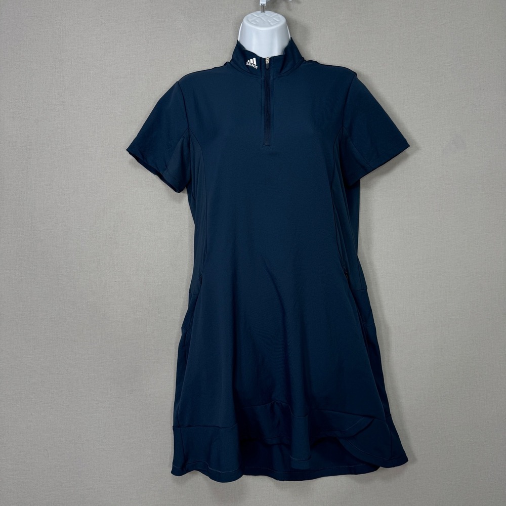 Adidas Frill Golf Dress Womens Medium Blue Mock Neck 1/4 Zip Tennis Athletic